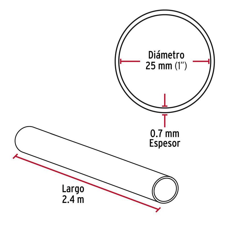 Tubo Redondo de Acero Cromado de 2.4 Metros