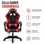 Silla Gamer Reclinable color Negro con Rojo