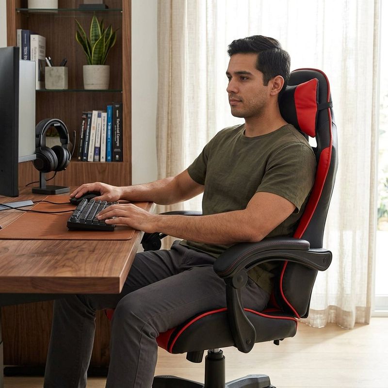 Silla Gamer Reclinable color Negro con Rojo