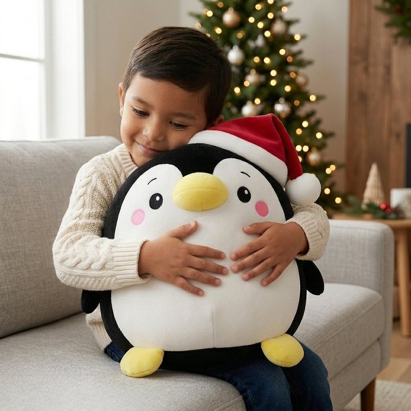 Peluche de Pingüino Navideño 20 cm para Niños Color Blanco y Negro