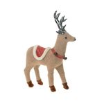 Figura Decorativa Reno Navideño de Poliéster y Metal 34 x 23 cm Café con Lazo Rojo