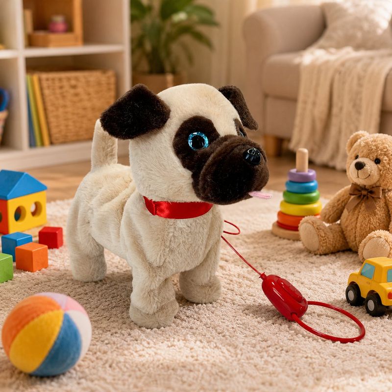 Peluche Interactivo de Perro en Color Beige con Correa