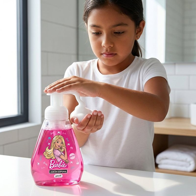 Jabón Espuma Barbie de 300 mL con Dispensador para Manos Infantil Rosado