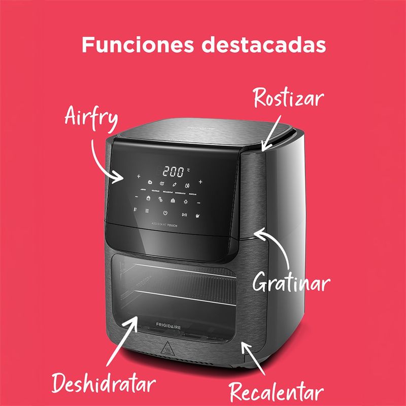 Freidora de Aire 5 en 1 con Pantalla Táctil de 12 L Color Negro
