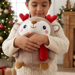 Peluche de Reno Navideño 20 cm para Niños Color Café y Bufanda Roja