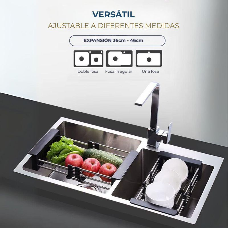 Escurridor Expandible para Fregadero de Acero Inoxidable Negro