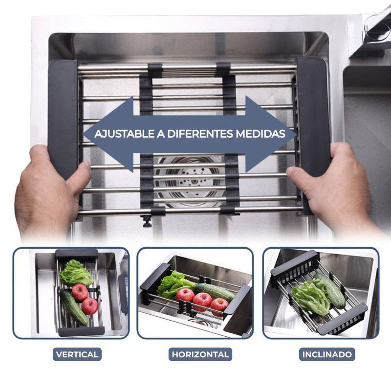 Escurridor Expandible para Fregadero de Acero Inoxidable Negro