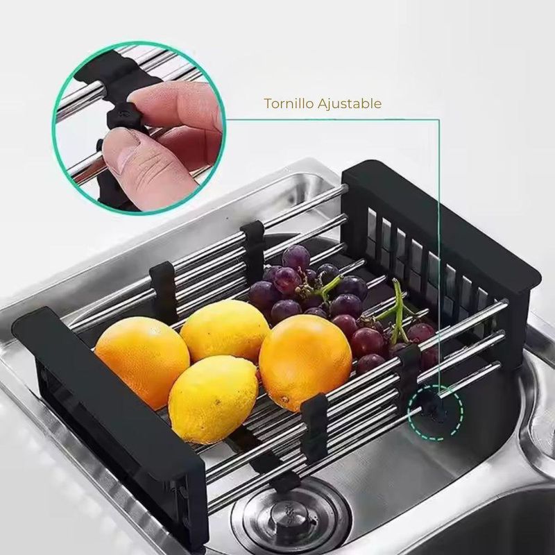 Escurridor Expandible para Fregadero de Acero Inoxidable Negro