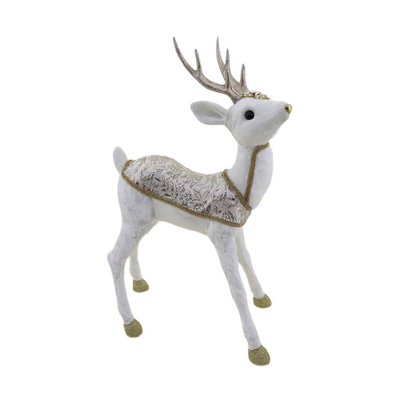 Figura Decorativa Venado Navideño 44 cm Blanco Marfil y Dorado