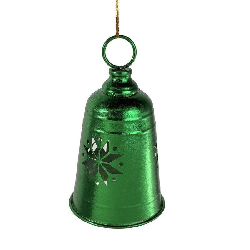 Campana Colgante Navideña de Metal 22 cm Diseño Copo Verde