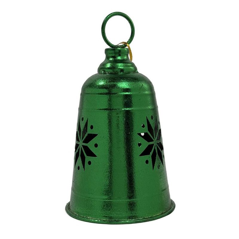 Campana Colgante Navideña de Metal 22 cm Diseño Copo Verde