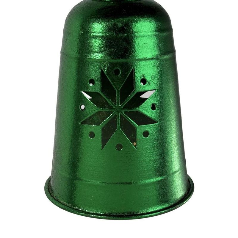 Campana Colgante Navideña de Metal 22 cm Diseño Copo Verde