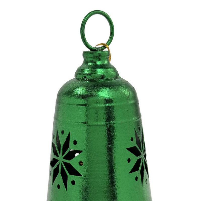 Campana Colgante Navideña de Metal 22 cm Diseño Copo Verde