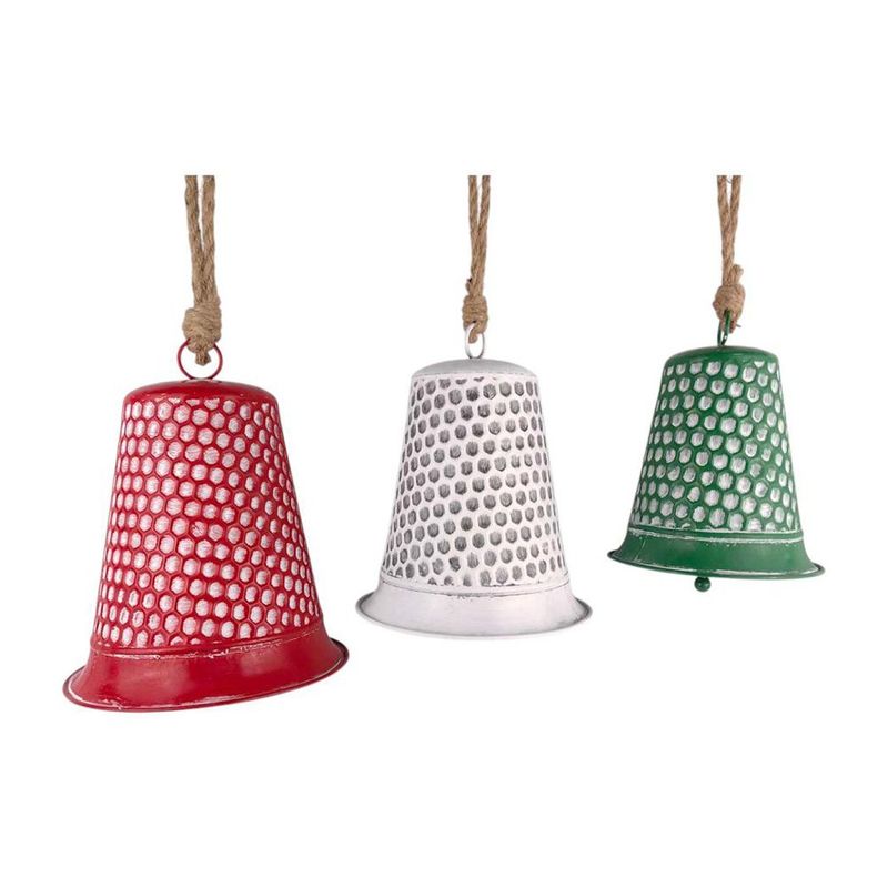 Set de 3 Cascabeles Colgantes Navideños de Metal 33 cm Diseño de Campanas - Presentación Surtida