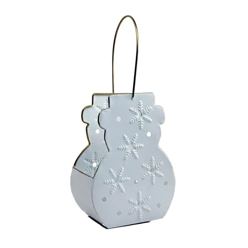 Farol Decorativo Navideño de Metal 26 cm Diseño Muñeco de Nieve Frosty Blanco