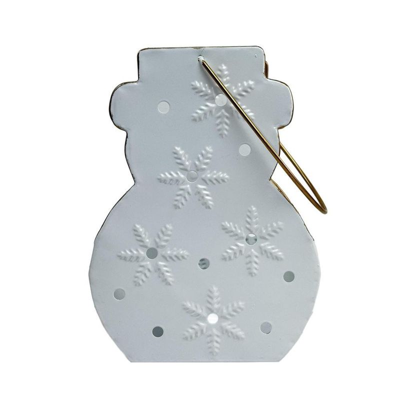 Farol Decorativo Navideño de Metal 26 cm Diseño Muñeco de Nieve Frosty Blanco