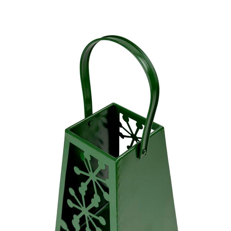 Linterna Decorativa Navideña de Metal 25 cm Diseño Copos Verde