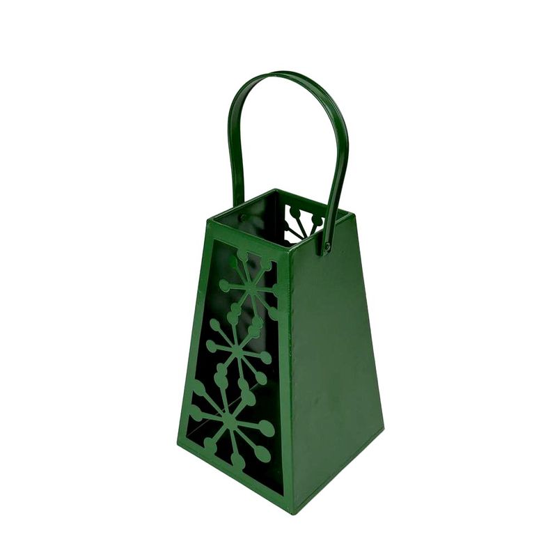 Linterna Decorativa Navideña de Metal 25 cm Diseño Copos Verde