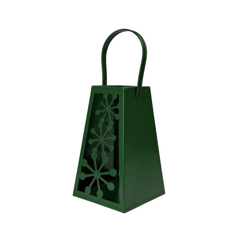 Linterna Decorativa Navideña de Metal 25 cm Diseño Copos Verde
