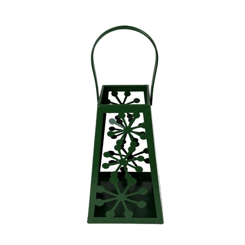 Linterna Decorativa Navideña de Metal 25 cm Diseño Copos Verde