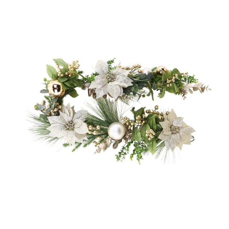 Guirnalda Navideña con Flores de Pascua y Esferas 150 cm Verde y Dorado