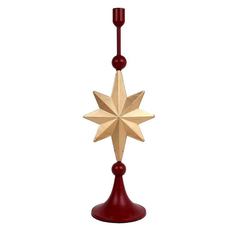 Candelero Navideño de Metal 54.5 cm Diseño con Estrella Rojo y Dorado