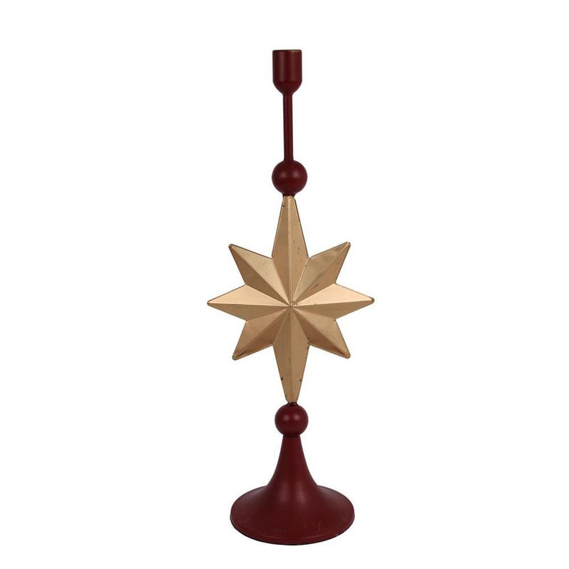 Candelero Navideño de Metal 54.5 cm Diseño con Estrella Rojo y Dorado