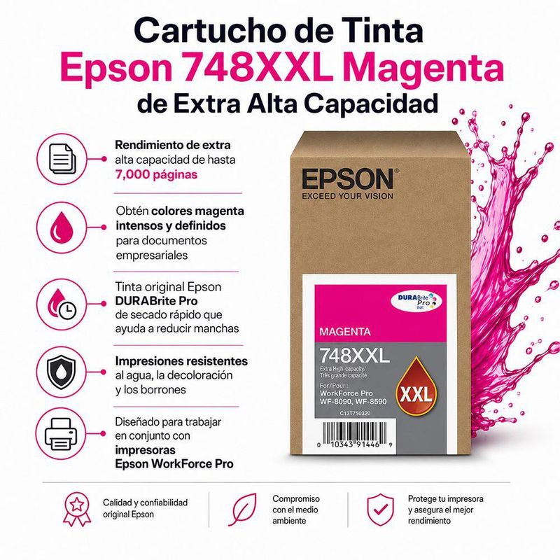 Cartucho de Tinta Epson 748XXL Magenta de Extra Alta Capacidad