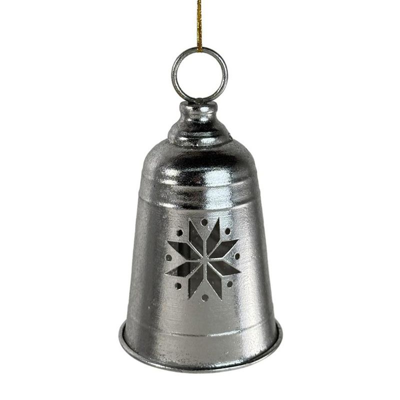 Campana Colgante Navideña de Metal 22 cm Diseño Copo Plateada