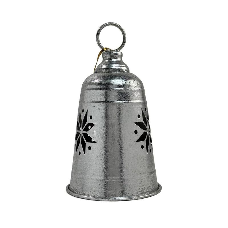 Campana Colgante Navideña de Metal 22 cm Diseño Copo Plateada