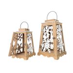Set de 2 Faroles Decorativos Navideños de MDF con Copos 45 cm Natural y Blanco