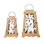 Set de 2 Faroles Decorativos Navideños de MDF con Copos 45 cm Natural y Blanco