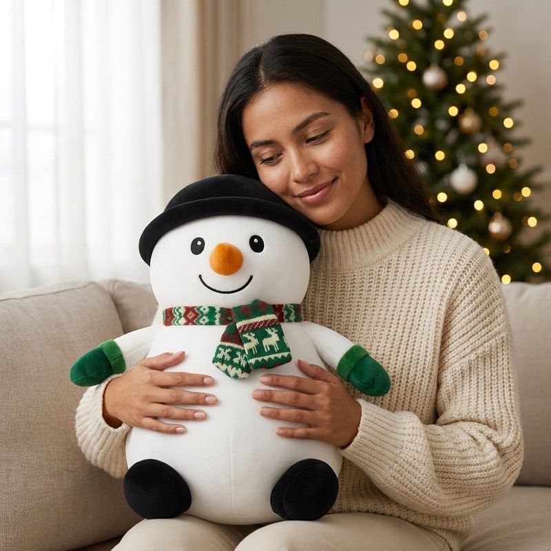 Peluche de Muñeco de Nieve Navideño 30 cm para Niños Color Blanco y Negro