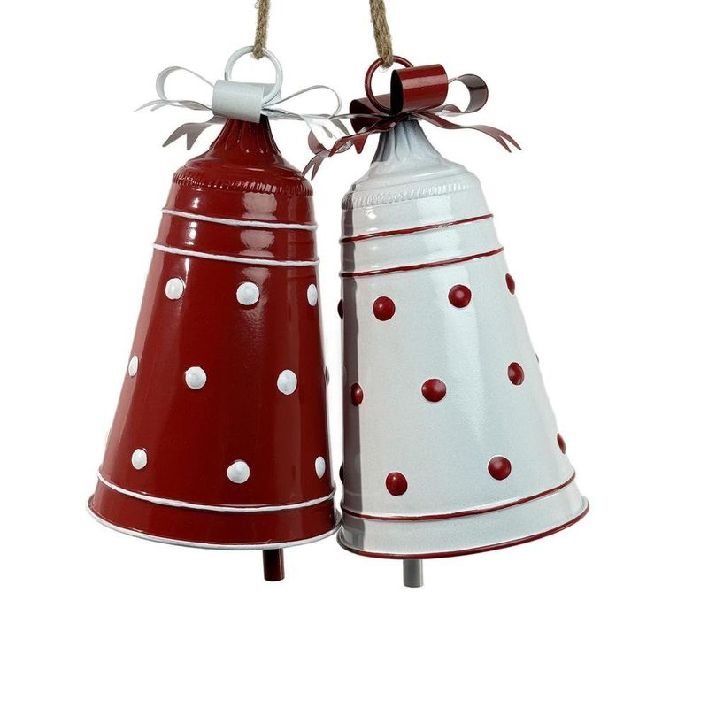 Set de 2 Campanas Colgantes Navideños de Metal 28.5 cm Diseño Puntos