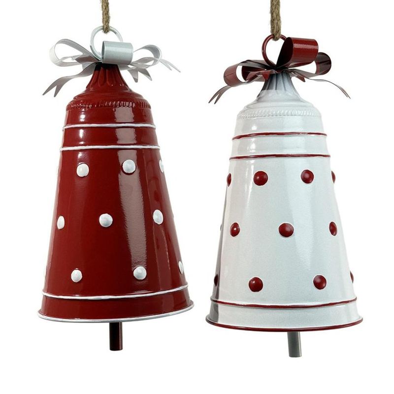 Set de 2 Campanas Colgantes Navideños de Metal 28.5 cm Diseño Puntos