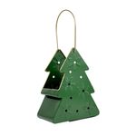 Linterna Decorativa Navideña de Metal 26 cm Diseño Pino Verde con Asa