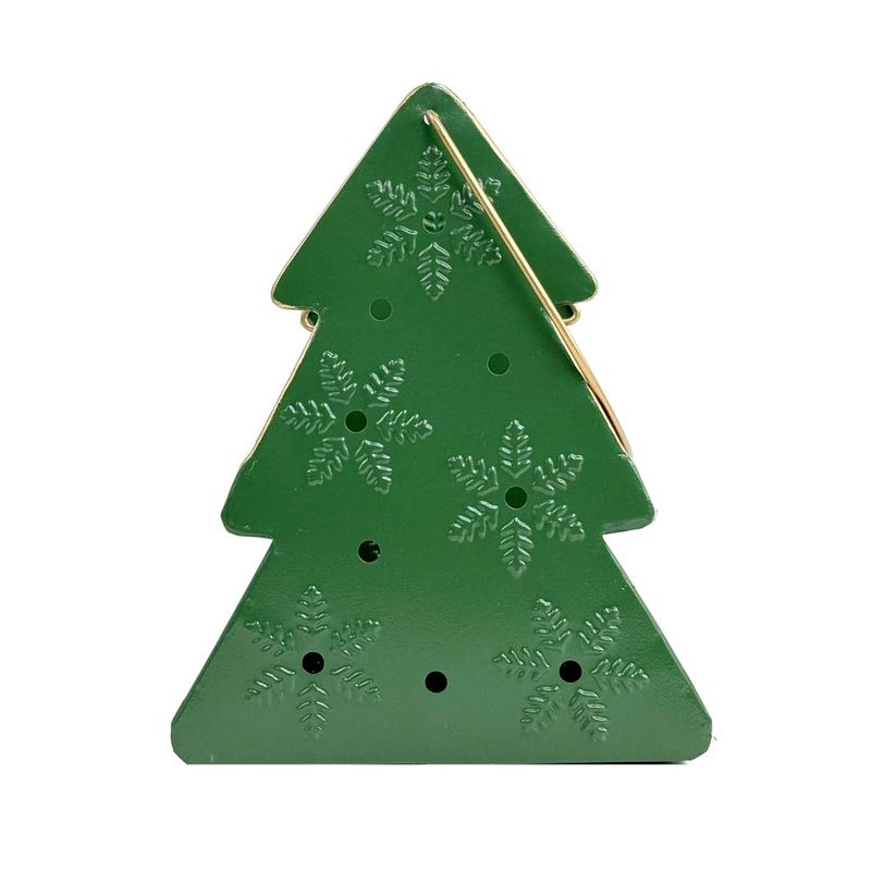 Linterna Decorativa Navideña de Metal 26 cm Diseño Pino Verde con Asa