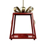 Linterna Decorativa Navideña de Metal 27.5 cm Diseño Lazo Rojo y Dorado