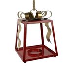 Linterna Decorativa Navideña de Metal 27.5 cm Diseño Lazo Rojo y Dorado