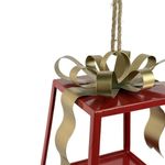 Linterna Decorativa Navideña de Metal 27.5 cm Diseño Lazo Rojo y Dorado