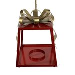 Linterna Decorativa Navideña de Metal 27.5 cm Diseño Lazo Rojo y Dorado