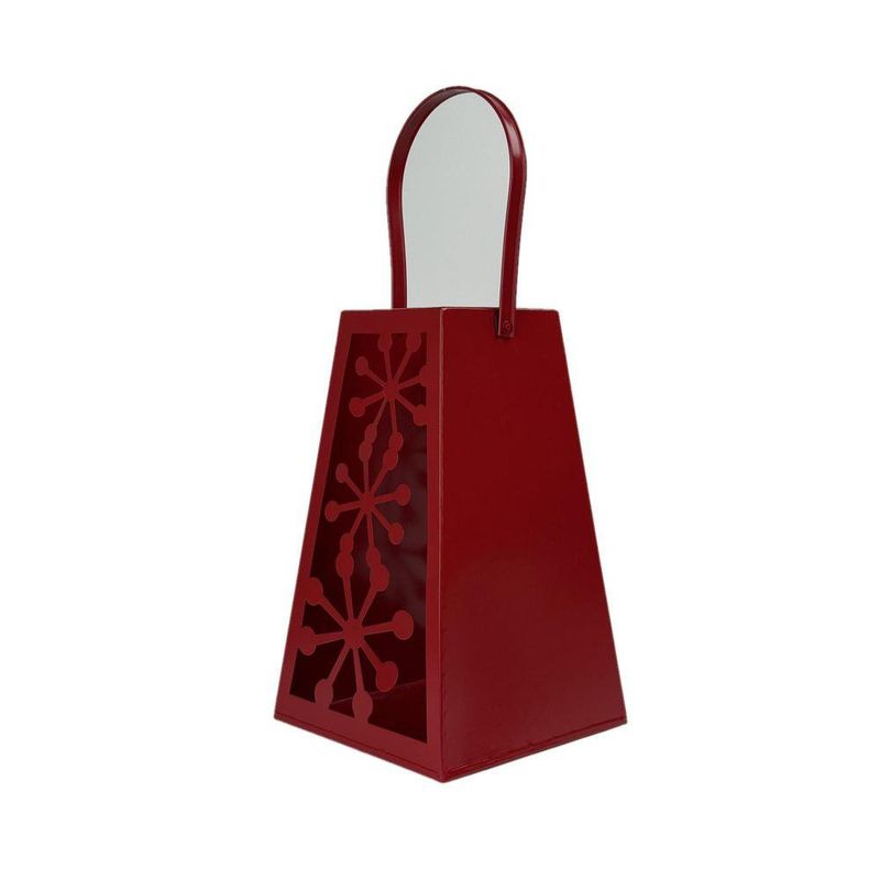 Linterna Decorativa Navideña de Metal 25 cm Diseño Copos Rojo