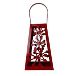 Linterna Decorativa Navideña de Metal 25 cm Diseño Copos Rojo