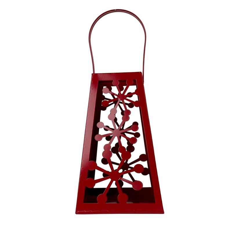 Linterna Decorativa Navideña de Metal 25 cm Diseño Copos Rojo