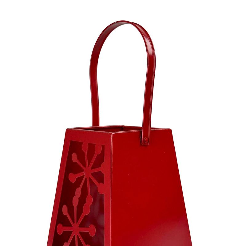Linterna Decorativa Navideña de Metal 25 cm Diseño Copos Rojo