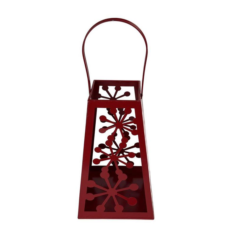 Linterna Decorativa Navideña de Metal 25 cm Diseño Copos Rojo