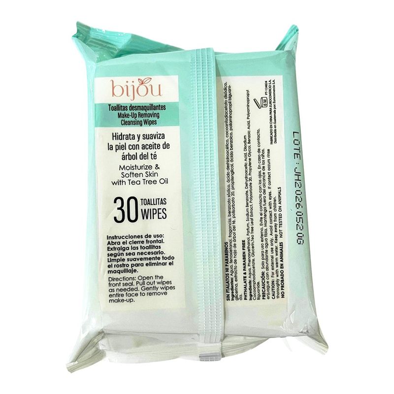 Toallitas Desmaquillantes Refinador de Poros con Aceite de Árbol de Té 30 Unidades