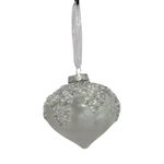 Adorno Colgante de Vidrio Tipo Cebolla Color Blanca Escarchada de 9 Cm