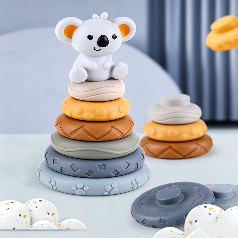 Bloques Apilables Sensoriales para Bebé Diseño Koala Multicolor 7 Piezas