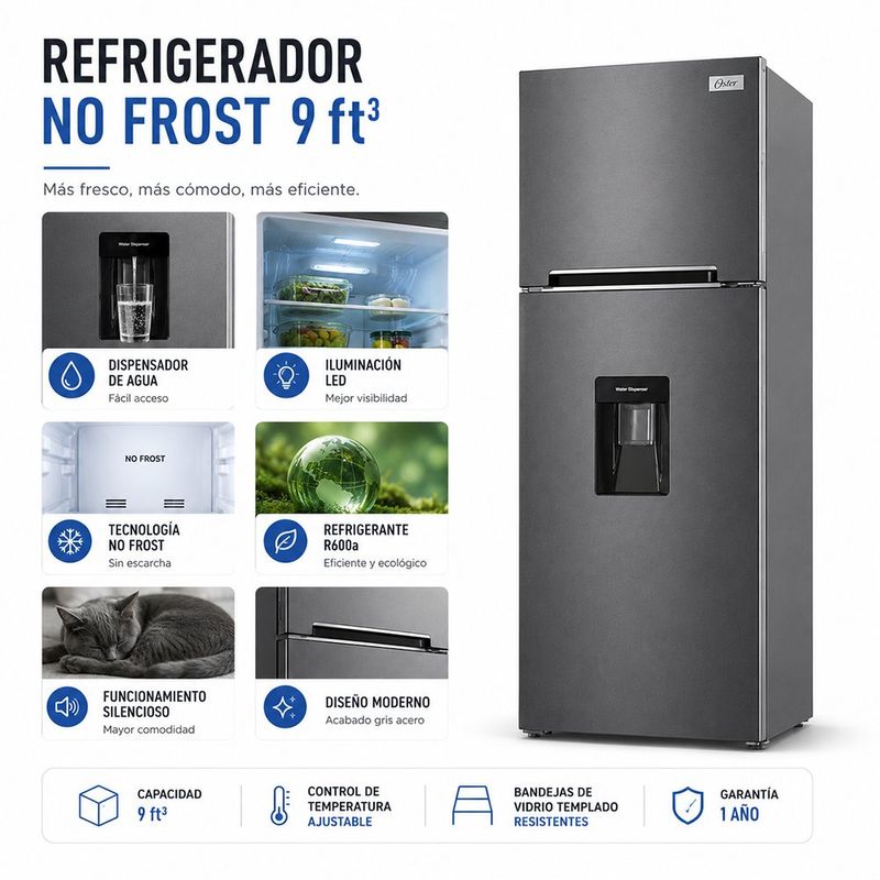 Refrigeradora Oster No Frost de 9 Pie³